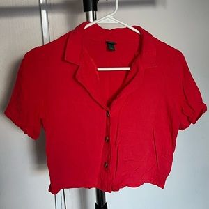 Red/ orange cropped button up shirt